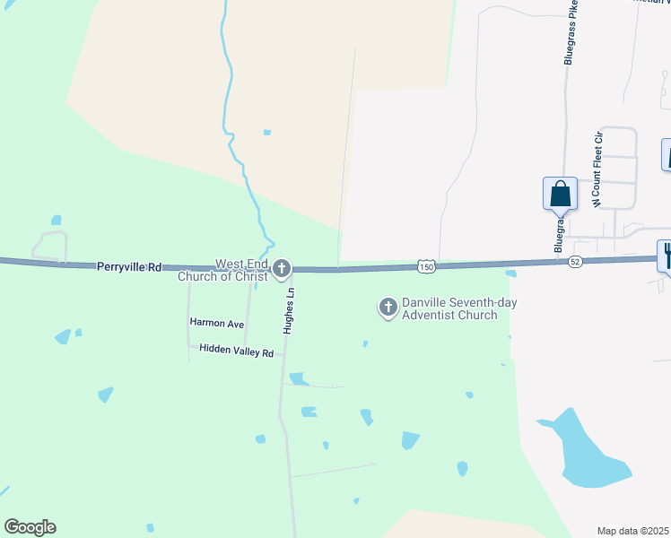 map of restaurants, bars, coffee shops, grocery stores, and more near 2907 Perryville Road in Danville