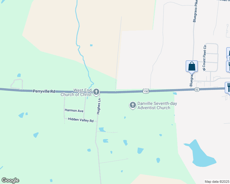 map of restaurants, bars, coffee shops, grocery stores, and more near 2907 Perryville Road in Danville