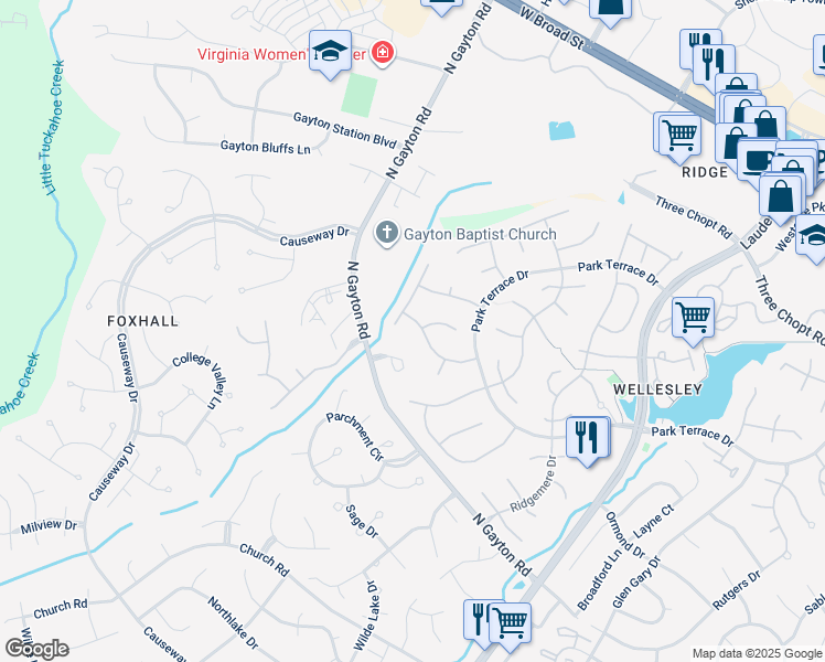 map of restaurants, bars, coffee shops, grocery stores, and more near 13501 Whispering Wood Drive in Richmond