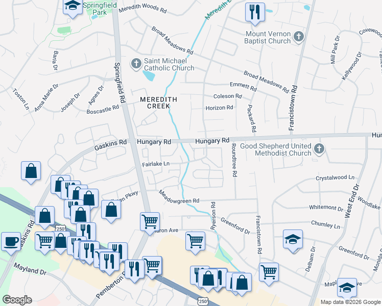 map of restaurants, bars, coffee shops, grocery stores, and more near 9471 Greenhill Court in Richmond