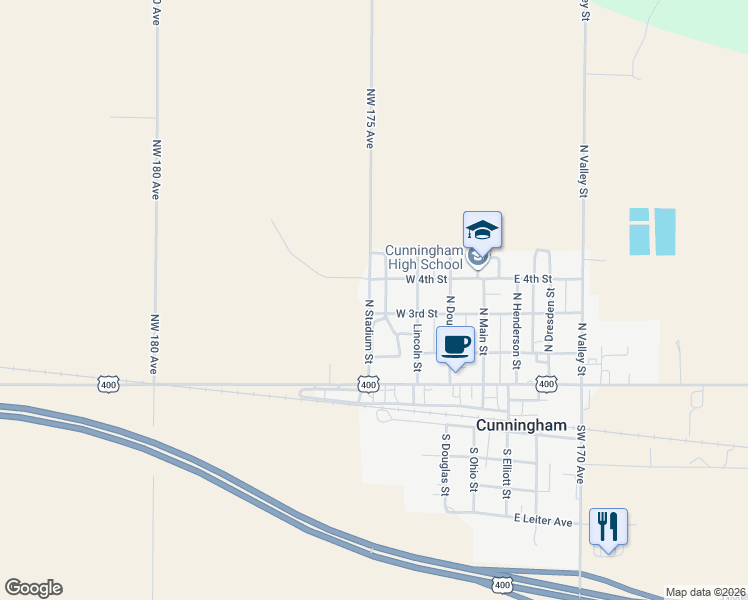 map of restaurants, bars, coffee shops, grocery stores, and more near 318 North Stadium Street in Cunningham