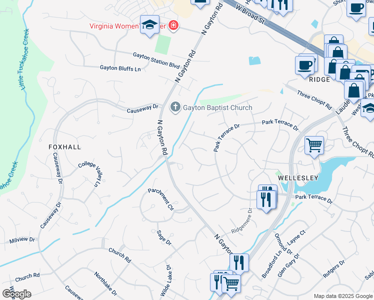 map of restaurants, bars, coffee shops, grocery stores, and more near 13501 Whispering Wood Drive in Richmond