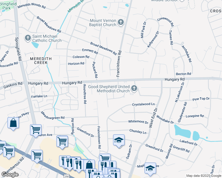 map of restaurants, bars, coffee shops, grocery stores, and more near 4025 Bayapple Drive in Richmond