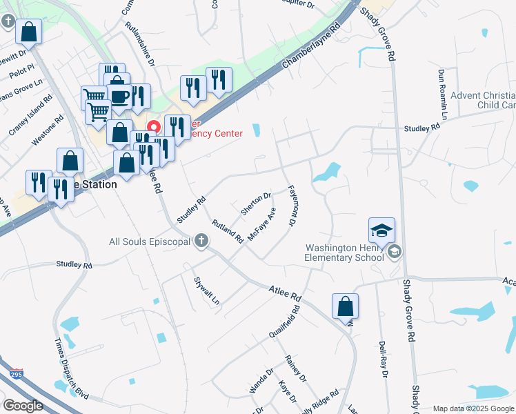 map of restaurants, bars, coffee shops, grocery stores, and more near 8327 Sherton Drive in Mechanicsville