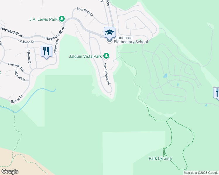 map of restaurants, bars, coffee shops, grocery stores, and more near 28867 Bay Heights Road in Hayward