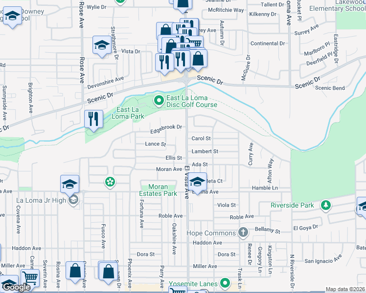 map of restaurants, bars, coffee shops, grocery stores, and more near 613 El Vista Avenue in Modesto