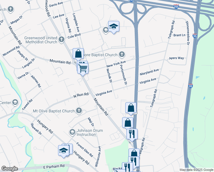 map of restaurants, bars, coffee shops, grocery stores, and more near 1405 Maryland Avenue in Glen Allen