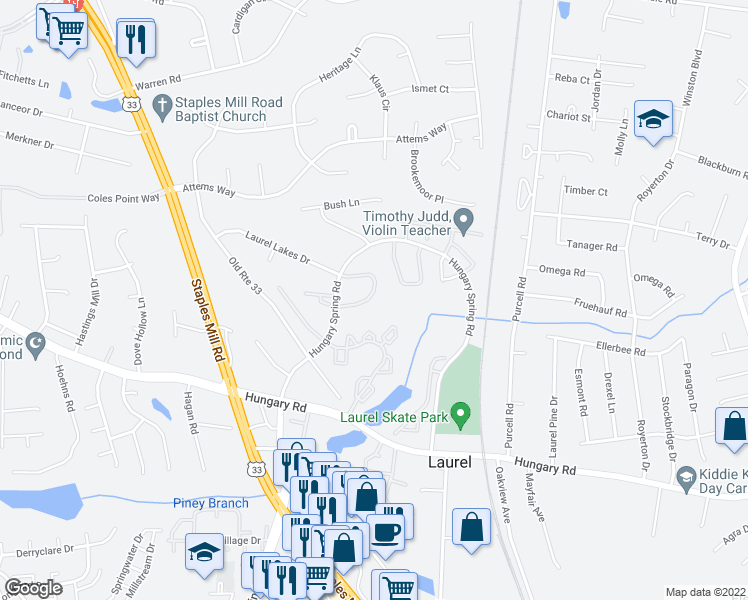 map of restaurants, bars, coffee shops, grocery stores, and more near 9438 Tracey Lynne Circle in Glen Allen