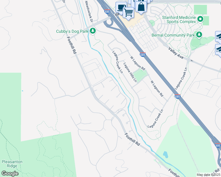map of restaurants, bars, coffee shops, grocery stores, and more near 7859 Medinah Court in Pleasanton