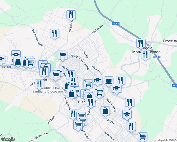 map of restaurants, bars, coffee shops, grocery stores, and more near 11 Via Sacro Cuore in Biancavilla
