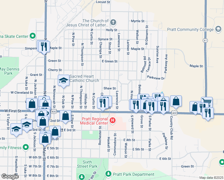 map of restaurants, bars, coffee shops, grocery stores, and more near 318 Shaw Street in Pratt