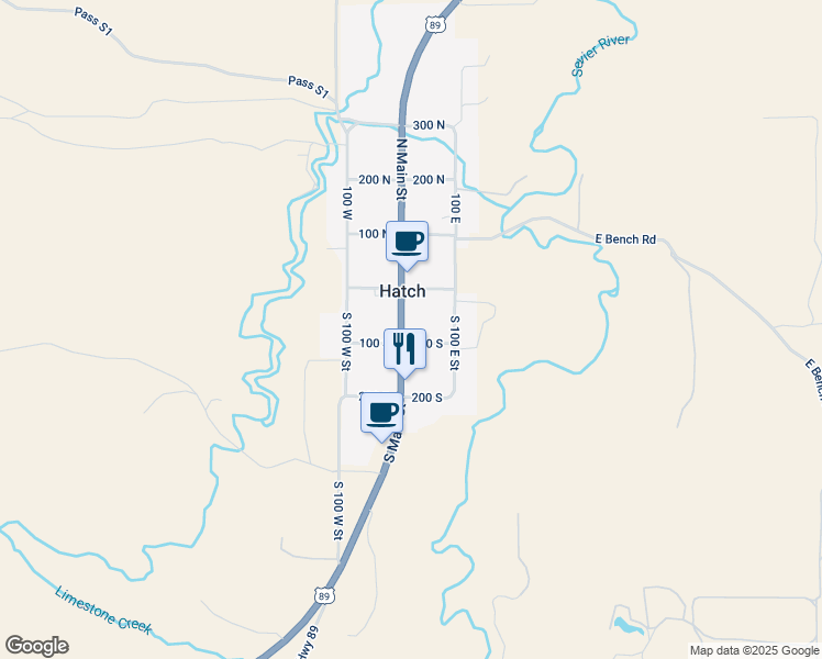 map of restaurants, bars, coffee shops, grocery stores, and more near 69 South Main Street in Hatch