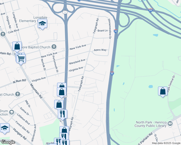 map of restaurants, bars, coffee shops, grocery stores, and more near 9117 Brookwood Glen Drive in Glen Allen