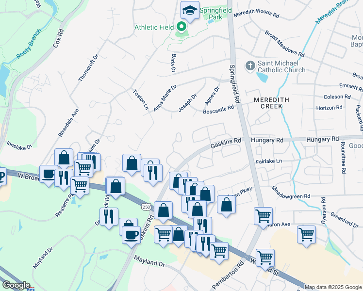 map of restaurants, bars, coffee shops, grocery stores, and more near 4096 Coal Spring Lane in Glen Allen