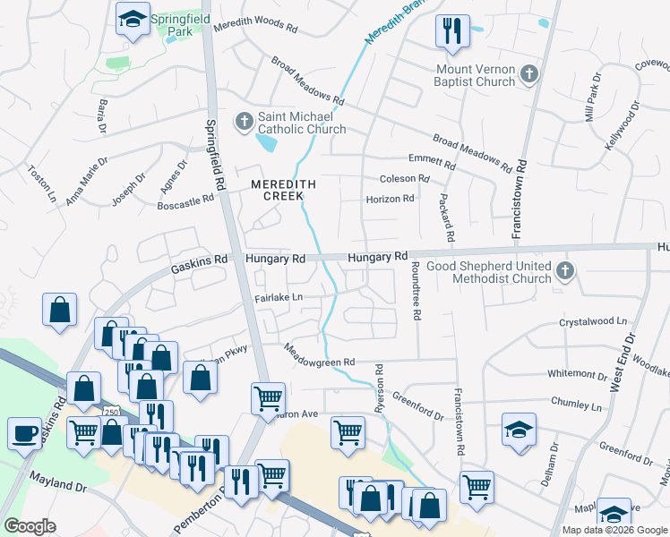 map of restaurants, bars, coffee shops, grocery stores, and more near 9471 Greenhill Court in Richmond