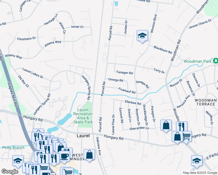 map of restaurants, bars, coffee shops, grocery stores, and more near 2718 Fruehauf Road in Henrico