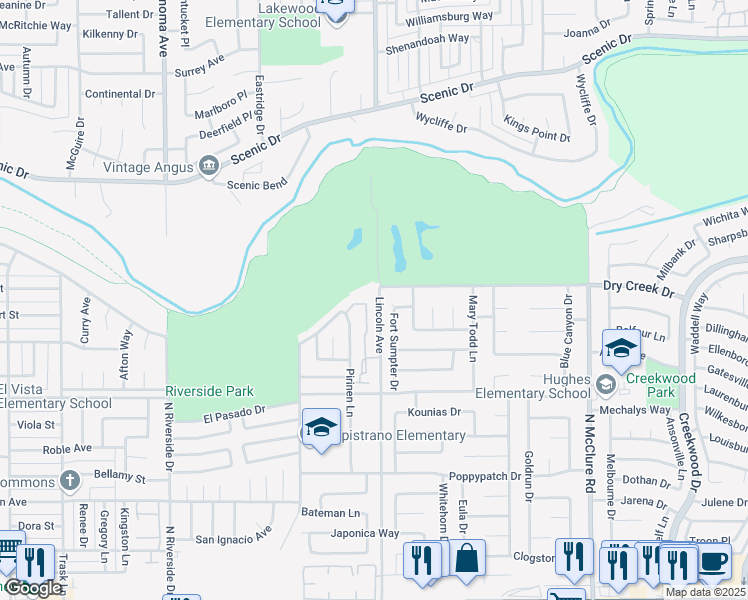 map of restaurants, bars, coffee shops, grocery stores, and more near 581 Lincoln Avenue in Modesto