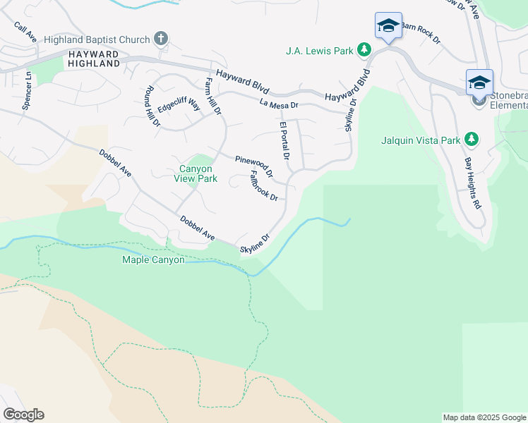 map of restaurants, bars, coffee shops, grocery stores, and more near 28041 Fallbrook Drive in Hayward