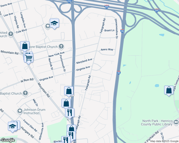 map of restaurants, bars, coffee shops, grocery stores, and more near 1100 Georgia Avenue in Glen Allen