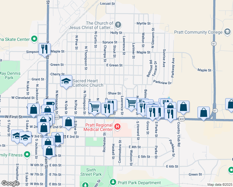map of restaurants, bars, coffee shops, grocery stores, and more near 318 Shaw Street in Pratt