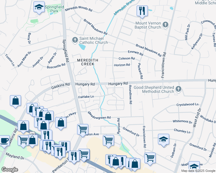 map of restaurants, bars, coffee shops, grocery stores, and more near 9471 Greenhill Court in Richmond