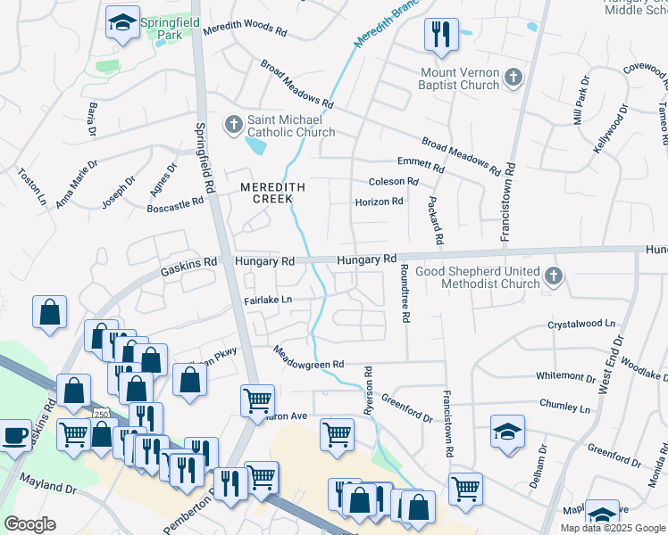 map of restaurants, bars, coffee shops, grocery stores, and more near 9435 Greenhill Court in Henrico
