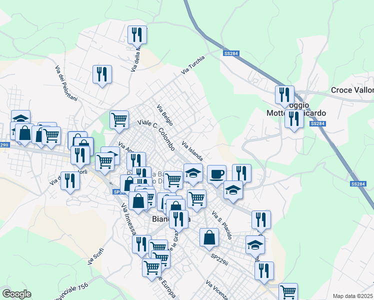 map of restaurants, bars, coffee shops, grocery stores, and more near 9 Via Messico in Biancavilla