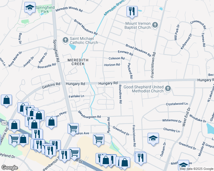map of restaurants, bars, coffee shops, grocery stores, and more near 9303 Gildenfield Court in Henrico