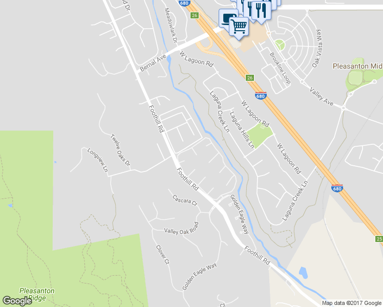 map of restaurants, bars, coffee shops, grocery stores, and more near 2178 Inverness Court in Pleasanton