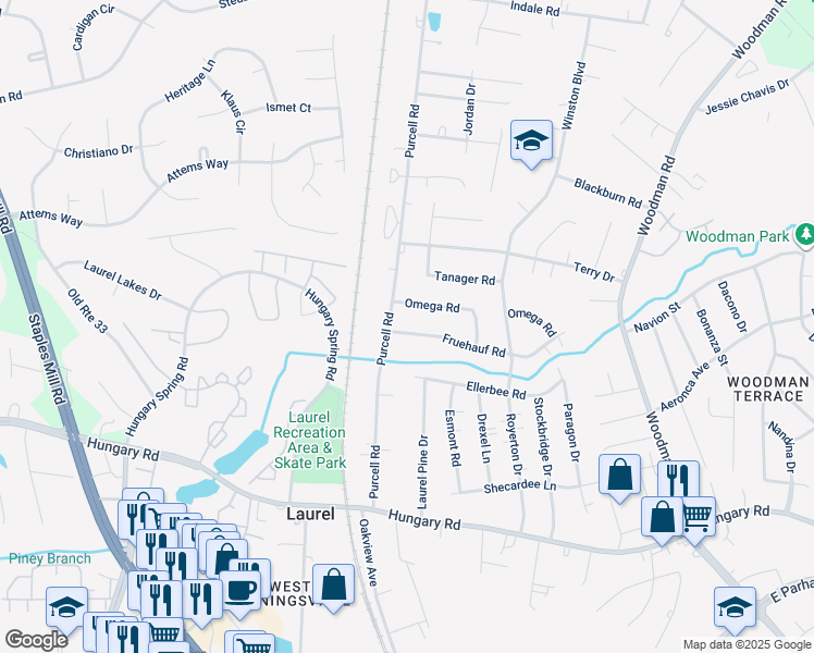 map of restaurants, bars, coffee shops, grocery stores, and more near 2718 Fruehauf Road in Henrico