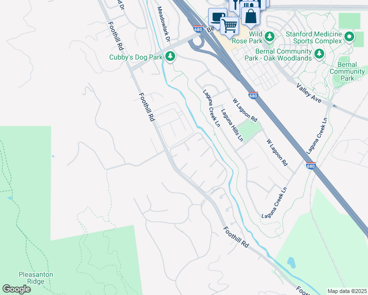 map of restaurants, bars, coffee shops, grocery stores, and more near 2178 Inverness Court in Pleasanton