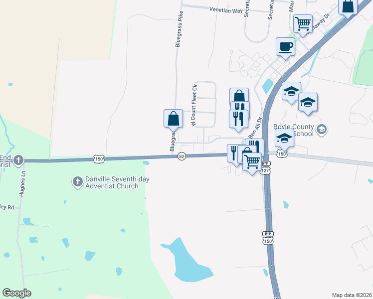 map of restaurants, bars, coffee shops, grocery stores, and more near 634 Ben Ali Drive in Danville