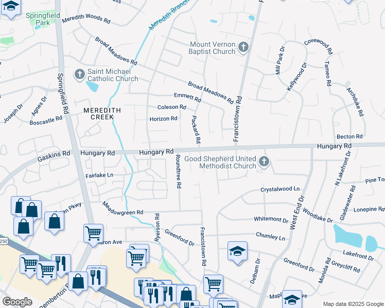 map of restaurants, bars, coffee shops, grocery stores, and more near 4221 Hunter Green Court in Richmond