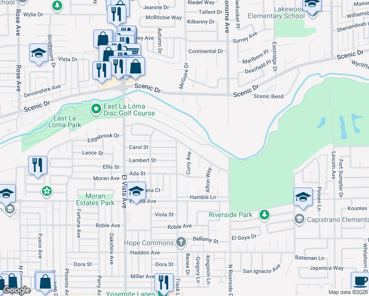 map of restaurants, bars, coffee shops, grocery stores, and more near 608 Trask Lane in Modesto