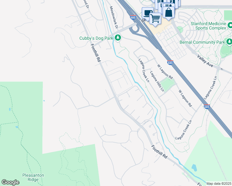 map of restaurants, bars, coffee shops, grocery stores, and more near 2303 Gloria Court in Pleasanton