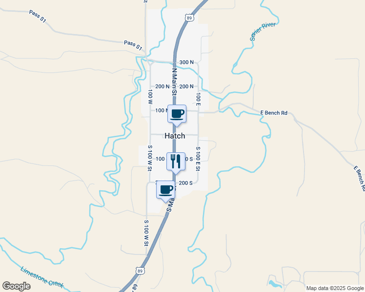 map of restaurants, bars, coffee shops, grocery stores, and more near 69 South Main Street in Hatch