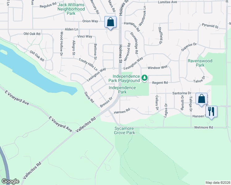 map of restaurants, bars, coffee shops, grocery stores, and more near 2960 Bresso Drive in Livermore