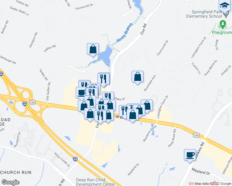 map of restaurants, bars, coffee shops, grocery stores, and more near 4101 Cox Road in Glen Allen