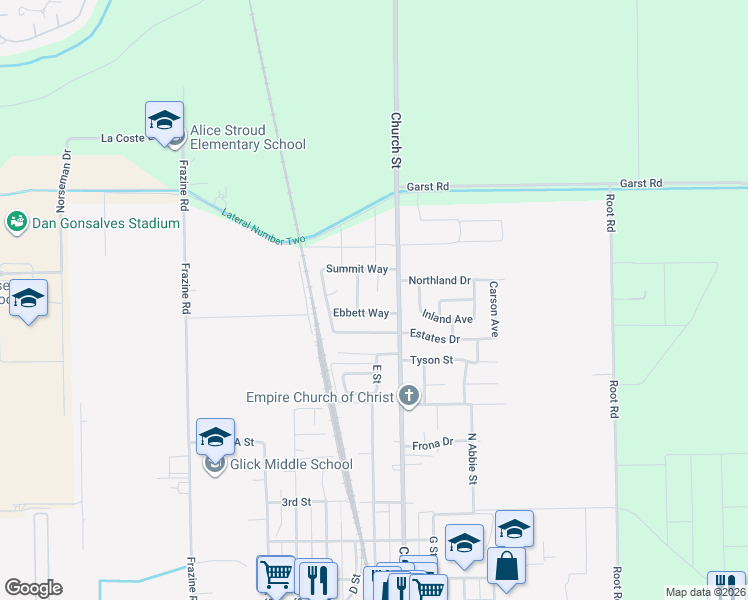 map of restaurants, bars, coffee shops, grocery stores, and more near 4816 Ebbett Way in Modesto