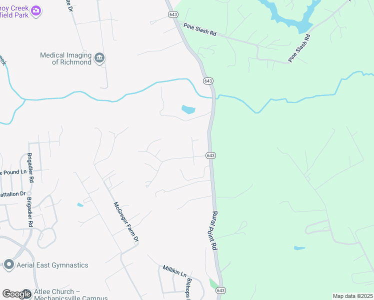 map of restaurants, bars, coffee shops, grocery stores, and more near 9099 Mossy Brook Road in Mechanicsville