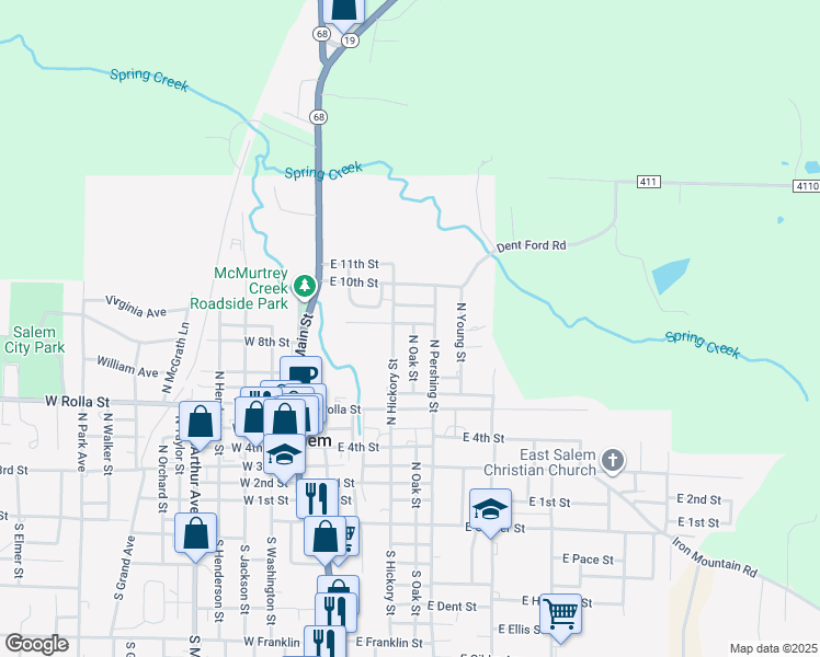 map of restaurants, bars, coffee shops, grocery stores, and more near 713 North Pershing Street in Salem
