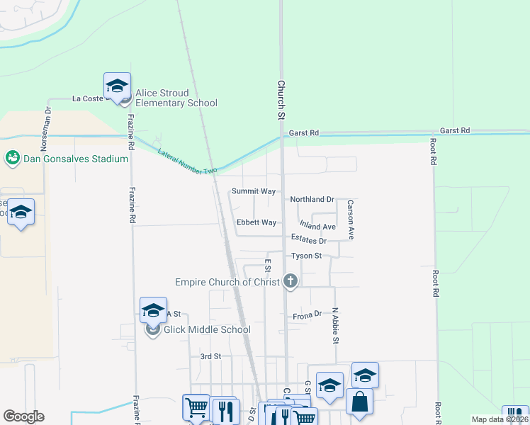 map of restaurants, bars, coffee shops, grocery stores, and more near 4816 Ebbett Way in Modesto