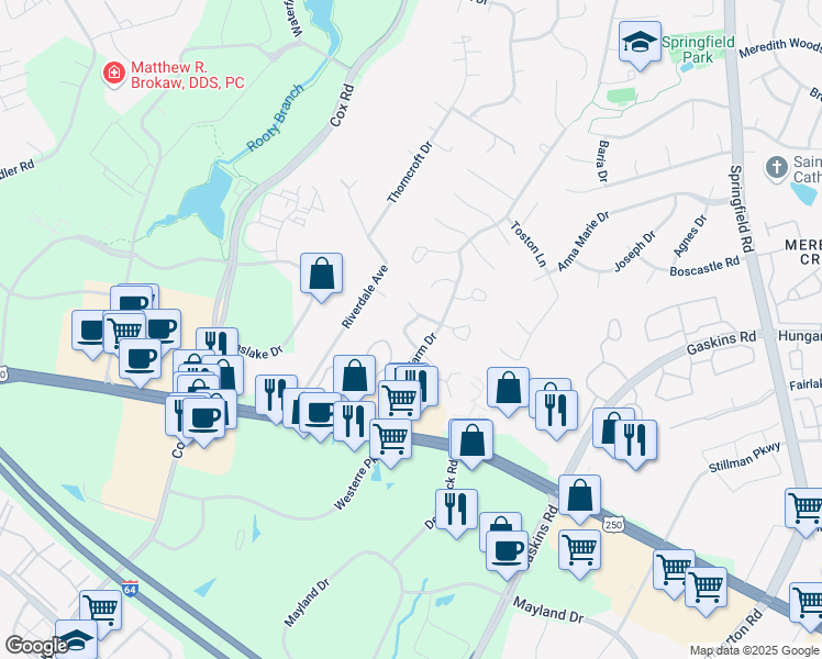 map of restaurants, bars, coffee shops, grocery stores, and more near 4101 Bush Lake Drive in Glen Allen