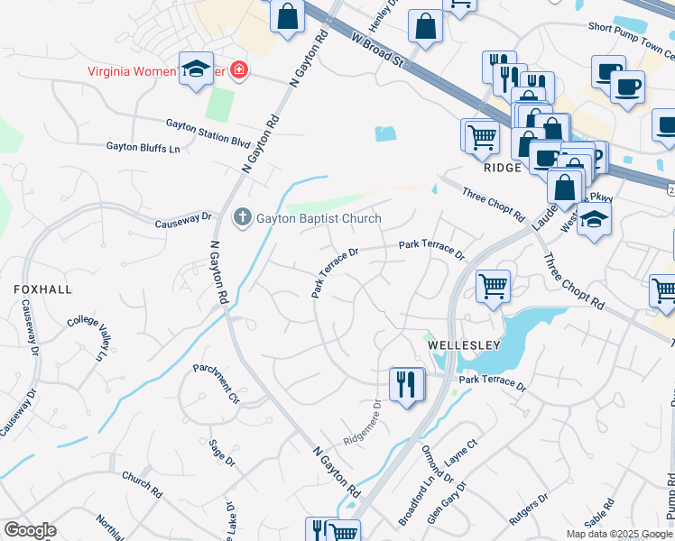 map of restaurants, bars, coffee shops, grocery stores, and more near 13319 Herringbone Place in Richmond