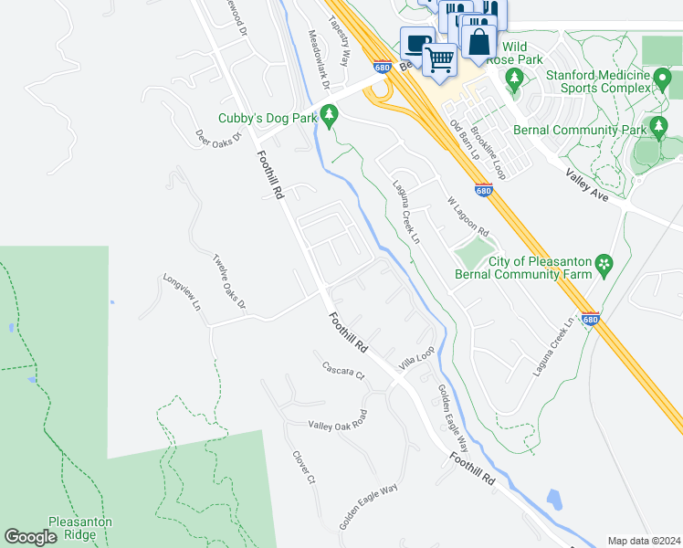 map of restaurants, bars, coffee shops, grocery stores, and more near 7907 Kemper Court in Pleasanton
