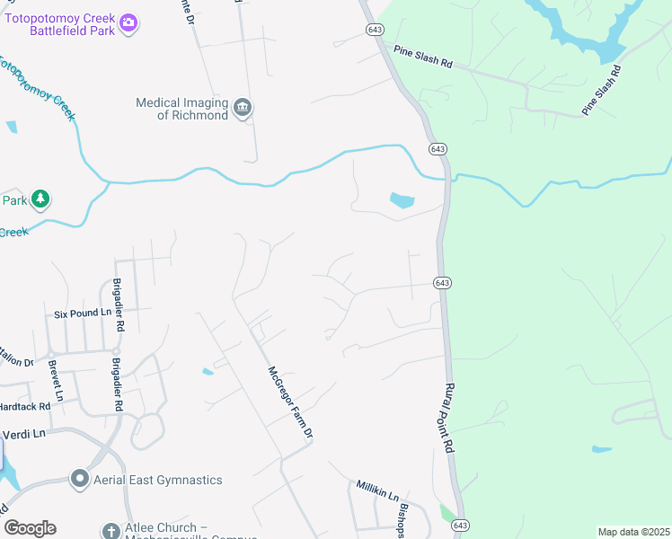 map of restaurants, bars, coffee shops, grocery stores, and more near 7016 Birchbark Lane in Mechanicsville