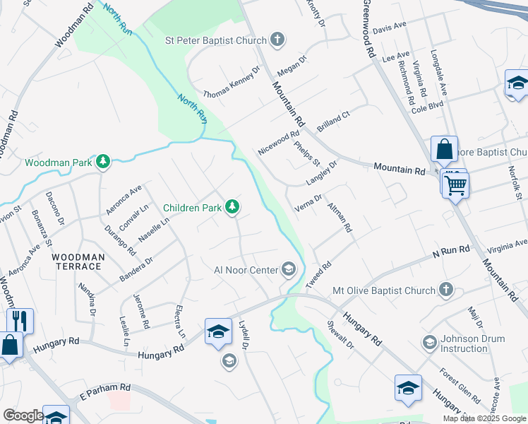 map of restaurants, bars, coffee shops, grocery stores, and more near 1604 Cherry View Court in Richmond