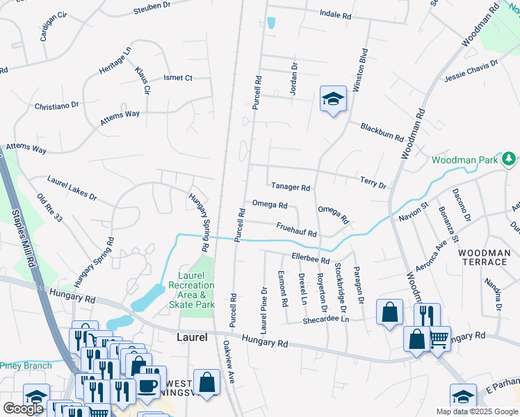 map of restaurants, bars, coffee shops, grocery stores, and more near 2715 Omega Road in Richmond
