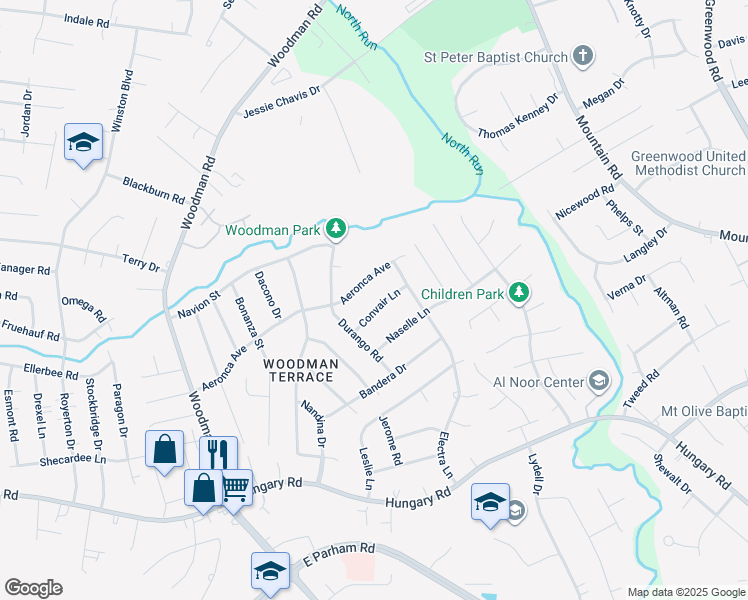 map of restaurants, bars, coffee shops, grocery stores, and more near 1810 Convair Lane in Richmond