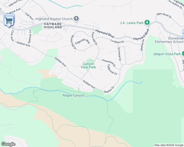 map of restaurants, bars, coffee shops, grocery stores, and more near 3414 Augusta Court in Hayward